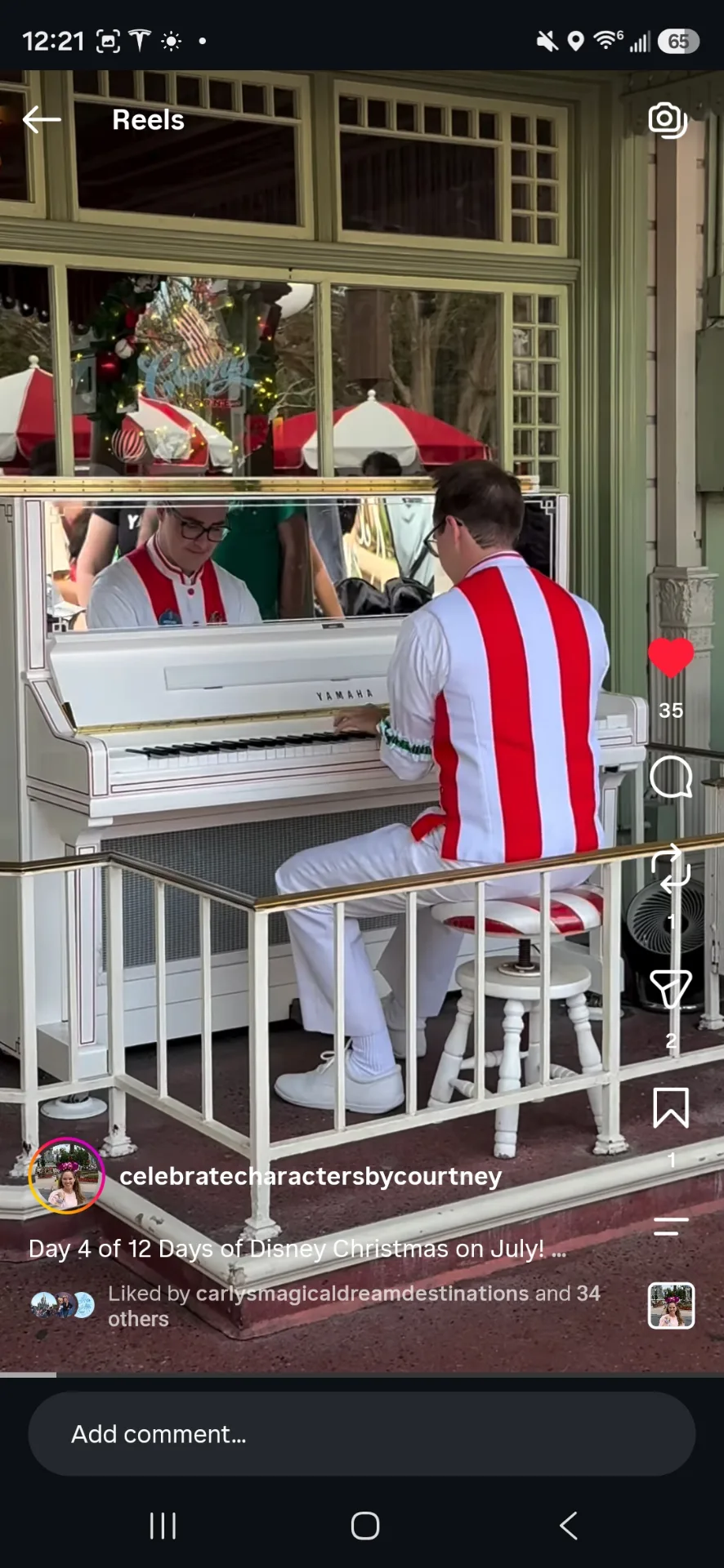 Day 4 of 12 Days of Disney Christmas on July!

During the holiday season check of the famous piano players outside of Casey’s Corner restaurant in Magic Kingdom. They play fun holidays tunes that have everyone clapping along.

Views of the castle, hot dogs, and holiday tunes what more could you ask for?!